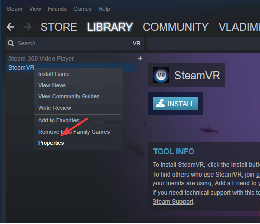 Właściwości Steam VR - ustawienia Steam VR nie działają